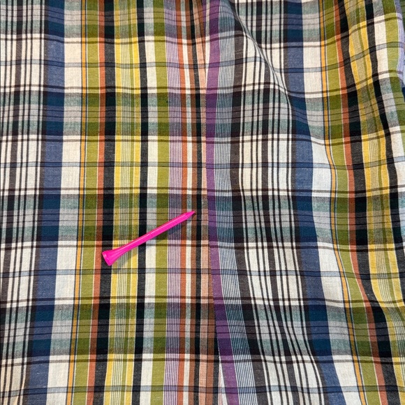 Vince Men’s Cotton Linen Plaid Button Front Shirt Purple Green Size XL READ - Picture 14 of 14